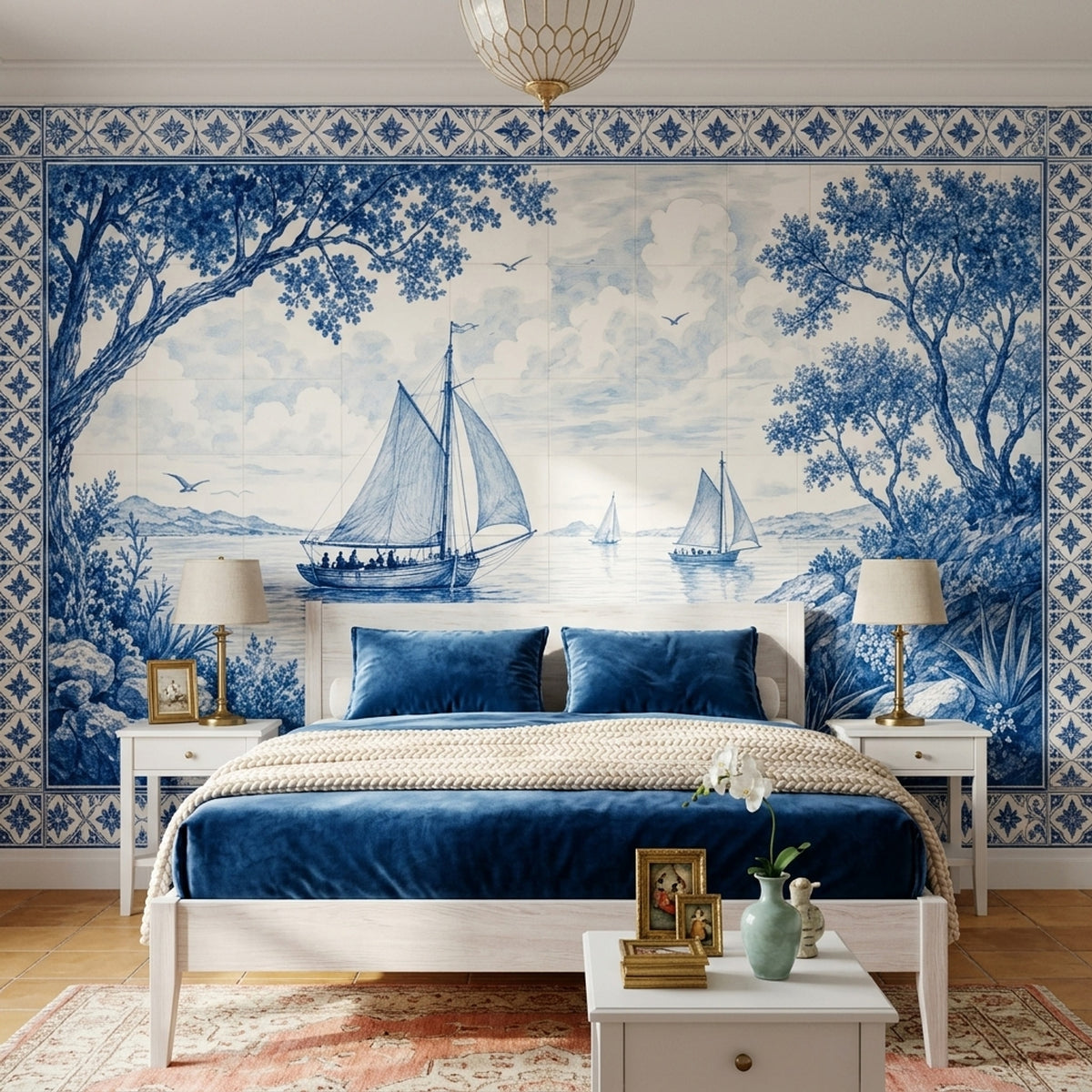 Mavi Yelkenli Deniz Manzarası Poster Duvar Kağıdı Salon