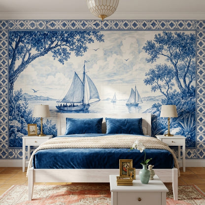 Mavi Yelkenli Deniz Manzarası Poster Duvar Kağıdı Salon