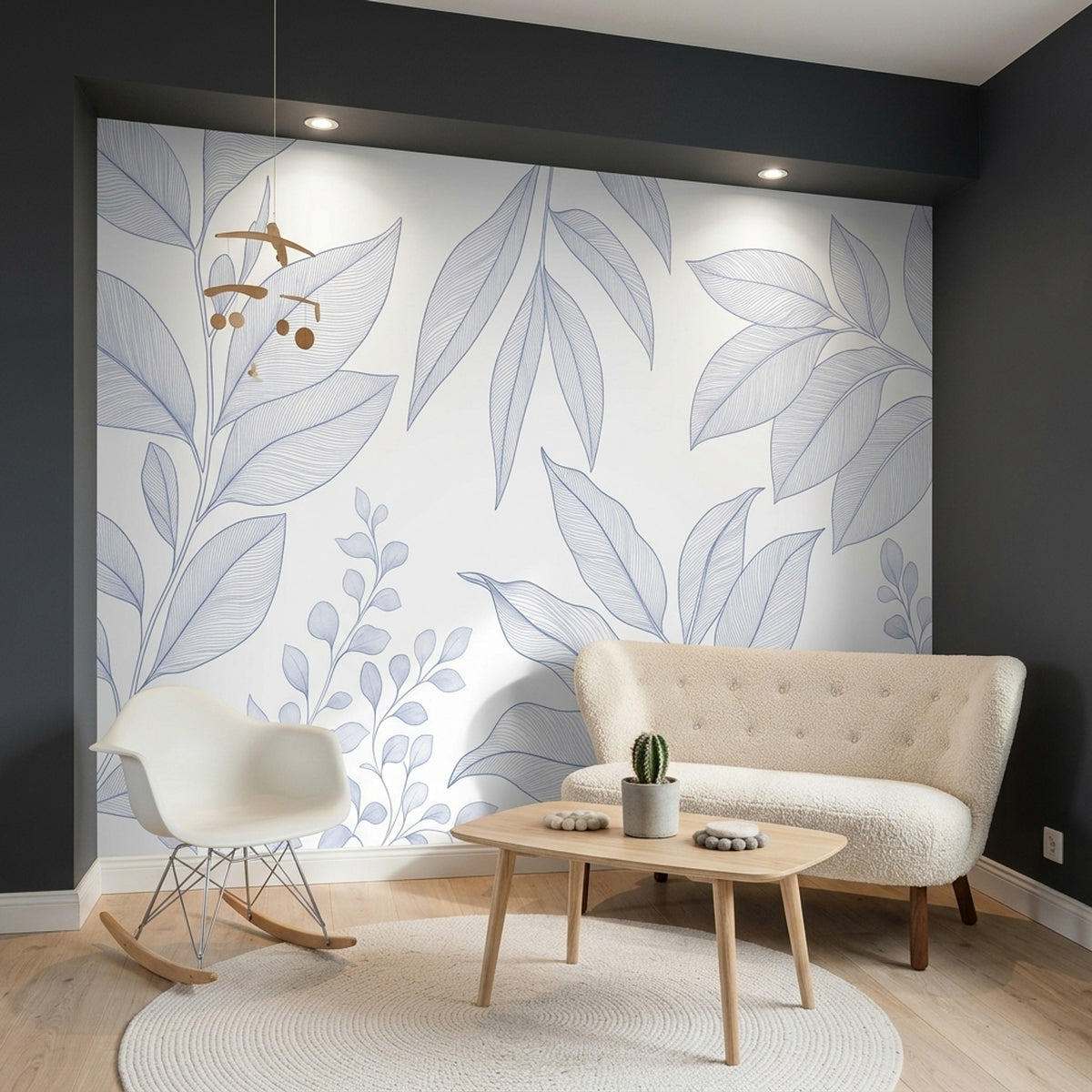 Mavi Yaprak Desenli Poster Duvar Kağıdı Modern Bebek Odası