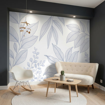 Mavi Yaprak Desenli Poster Duvar Kağıdı Modern Bebek Odası