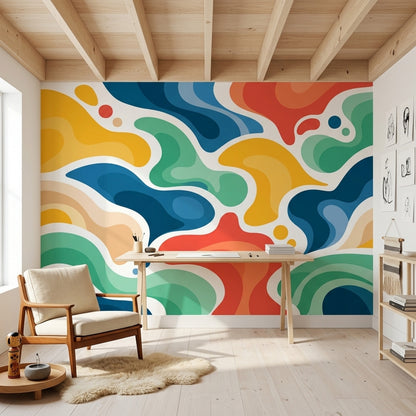 Renkli Soyut Dalgalı Poster Duvar Kağıdı Modern Salon
