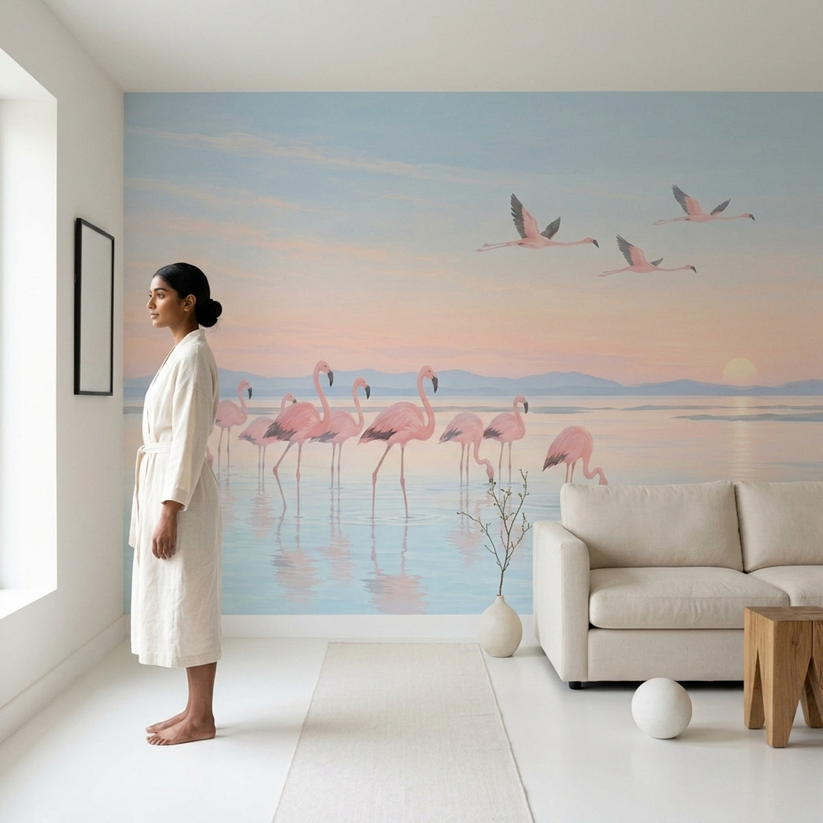 Gün Batımı Flamingolu Poster Duvar Kağıdı Pastel Çocuk Odası