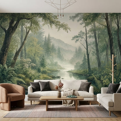 Sisli Orman ve Nehir Manzaralı Poster Duvar Kağıdı Salon