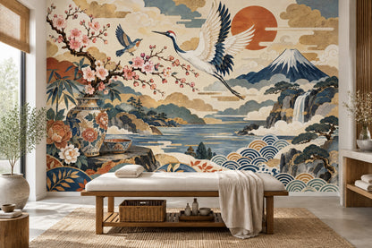 Japon Turnalı Poster Duvar Kağıdı Lacivert Altın Salon