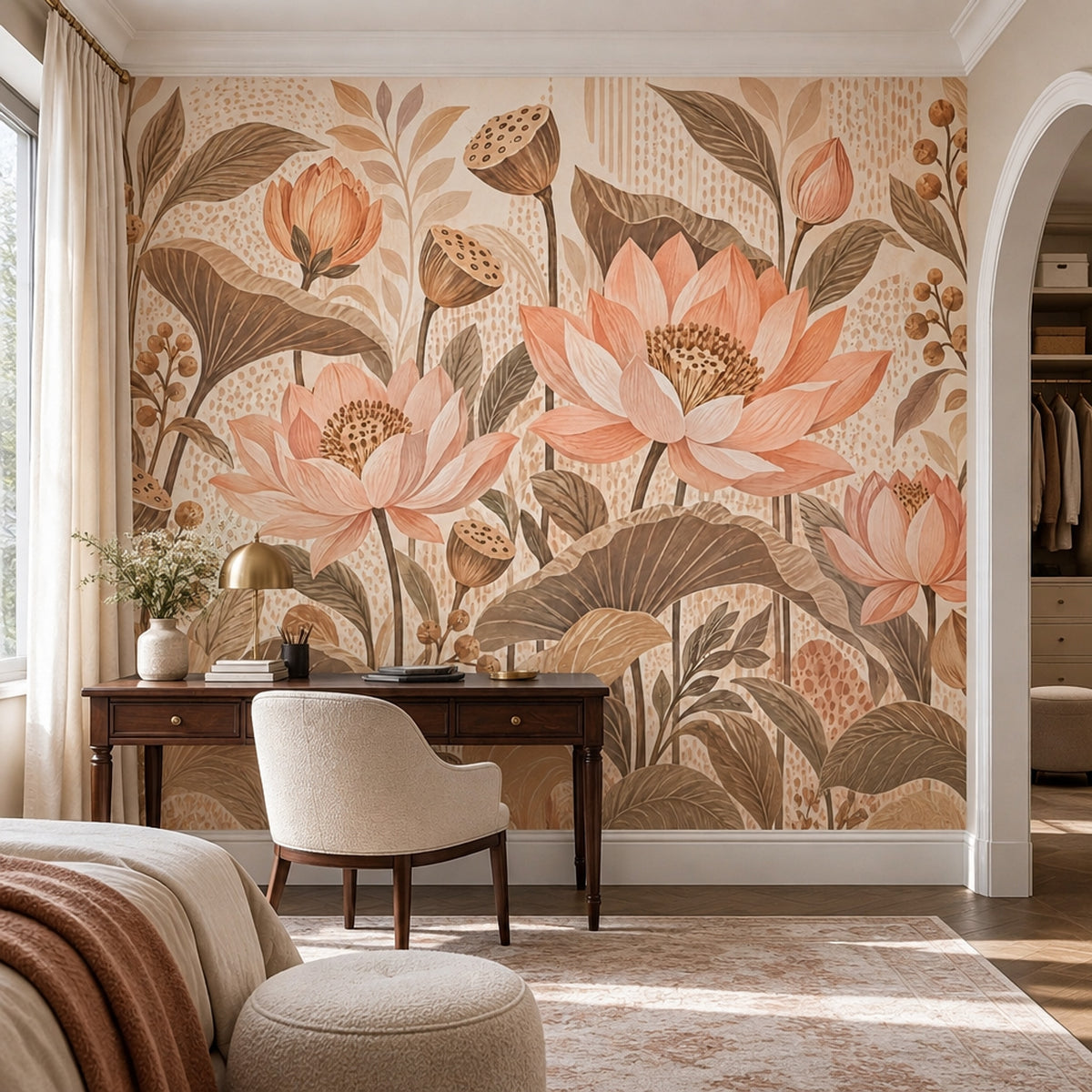 Pudra Pembe Lotus Çiçekli Poster Duvar Kağıdı Salon