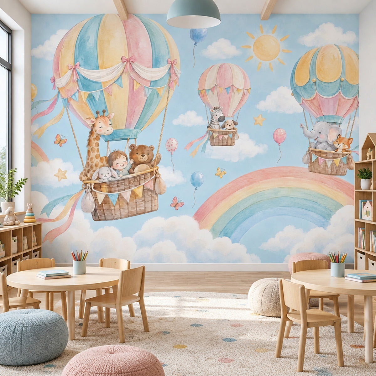 Sıcak Hava Balonlu Poster Duvar Kağıdı Pastel Çocuk Odası