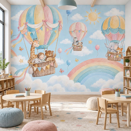 Sıcak Hava Balonlu Poster Duvar Kağıdı Pastel Çocuk Odası
