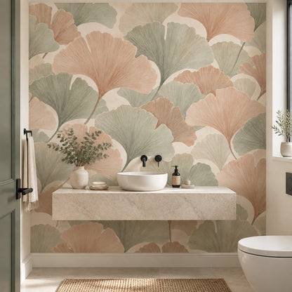 Ginkgo Yapraklı Poster Duvar Kağıdı Adaçayı Yeşili Salon