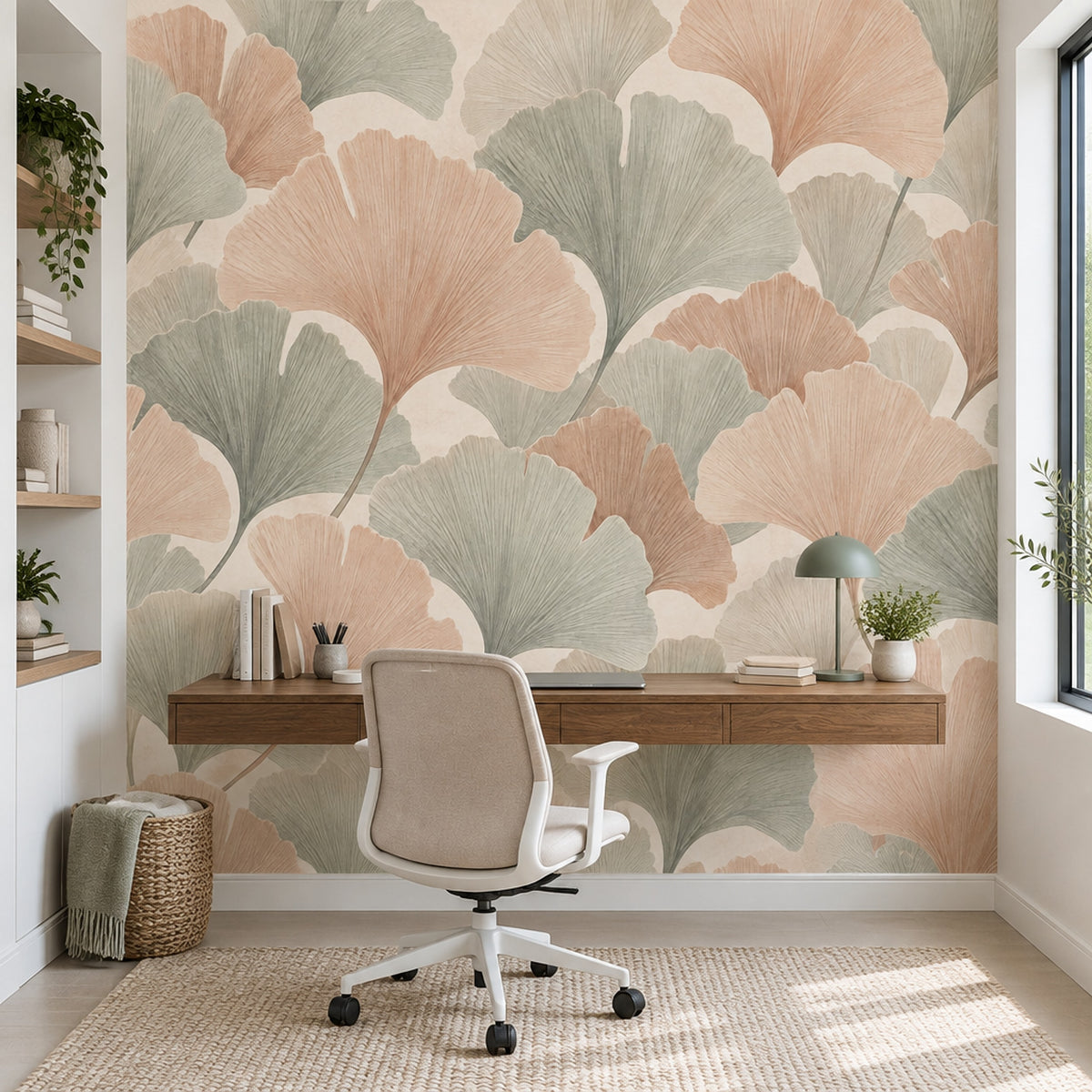 Ginkgo Yapraklı Poster Duvar Kağıdı Adaçayı Yeşili Salon