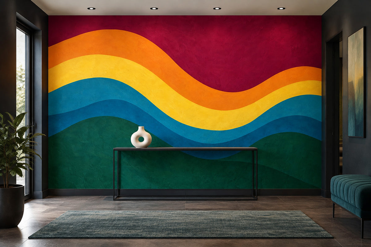 Renkli Dalga Desenli Poster Duvar Kağıdı Modern Salon