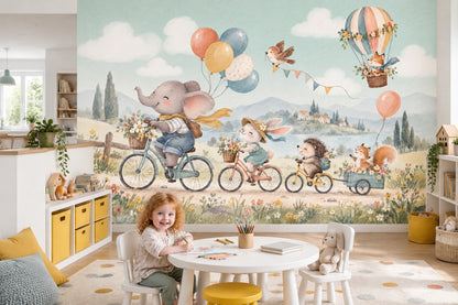 Balonlu Hayvanlı Poster Duvar Kağıdı Pastel Çocuk Odası