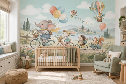 Balonlu Hayvanlı Poster Duvar Kağıdı Pastel Çocuk Odası