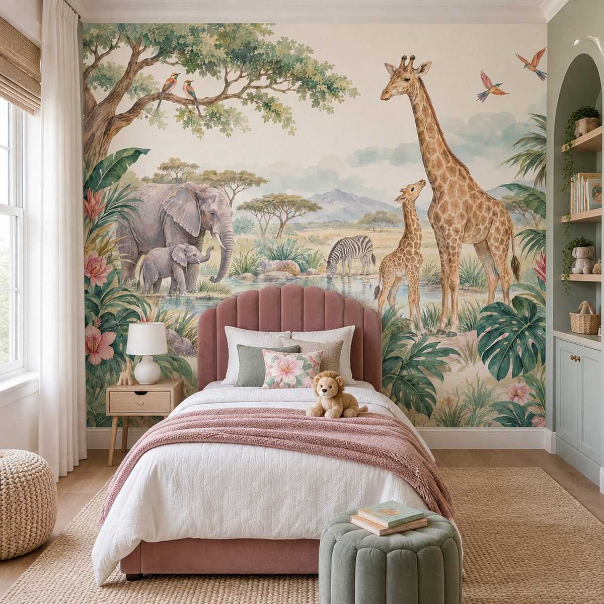 Safari Hayvanlı Poster Duvar Kağıdı Pastel Çocuk Odası