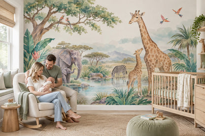 Safari Hayvanlı Poster Duvar Kağıdı Pastel Çocuk Odası