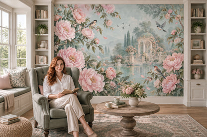 Pudra Şakayık Çiçekli Poster Duvar Kağıdı Romantik Salon