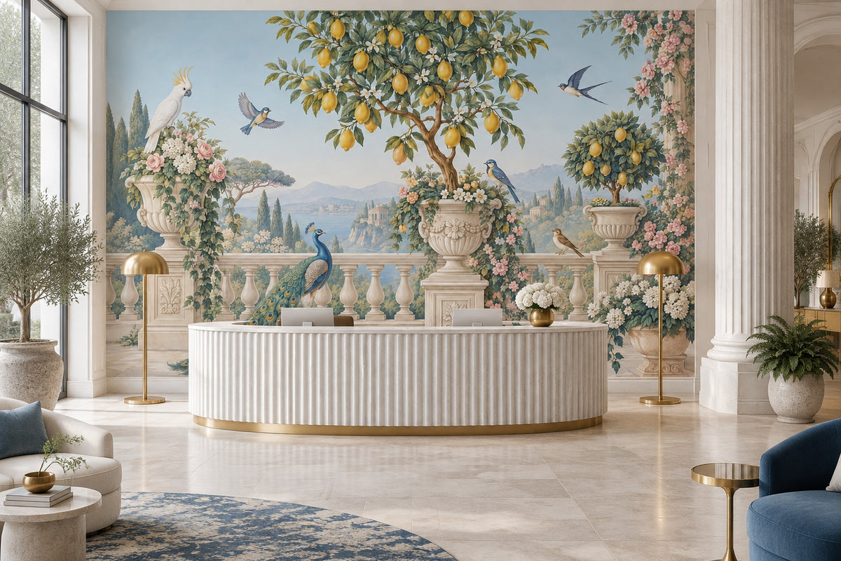 Limon Ağacı ve Kuşlar Poster Duvar Kağıdı Klasik Salon
