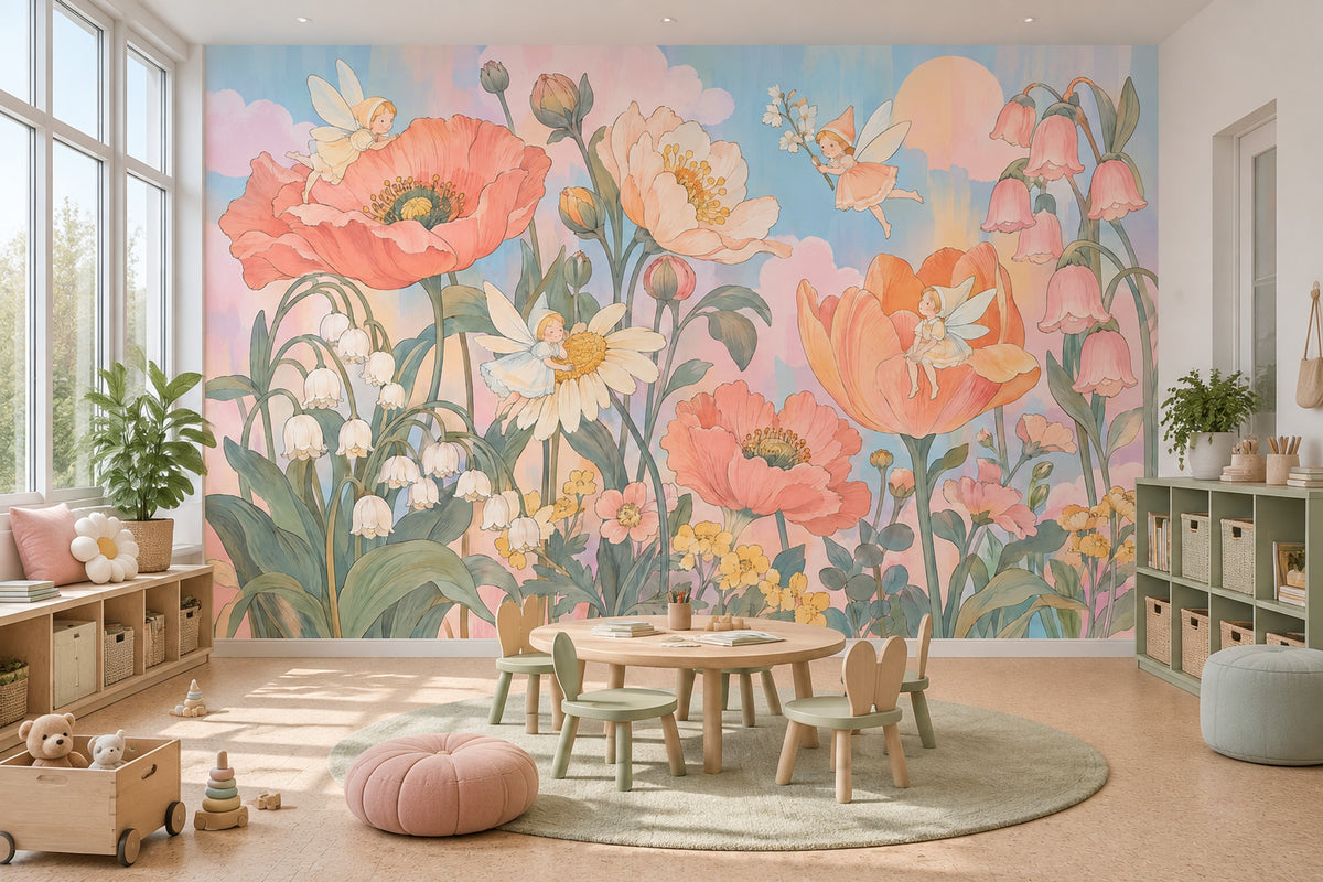 Perili Büyük Çiçekli Poster Duvar Kağıdı Pastel Çocuk Odası