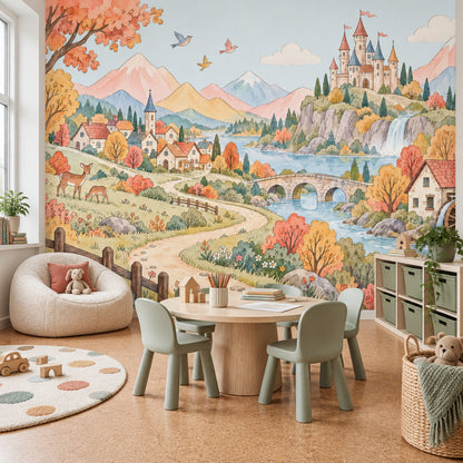 Masalsı Şato Manzaralı Poster Duvar Kağıdı Pastel Çocuk Odası