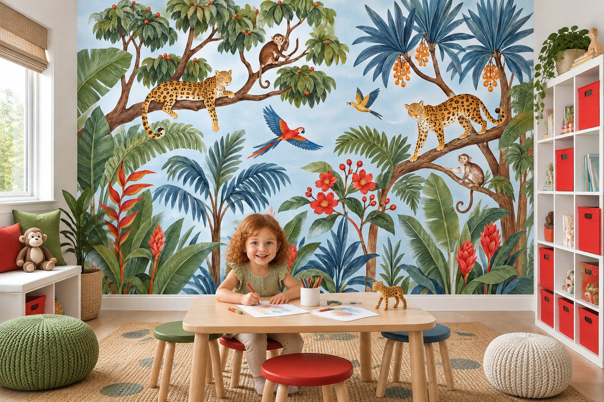 Safari Hayvanlı Poster Duvar Kağıdı Yeşil Çocuk Odası