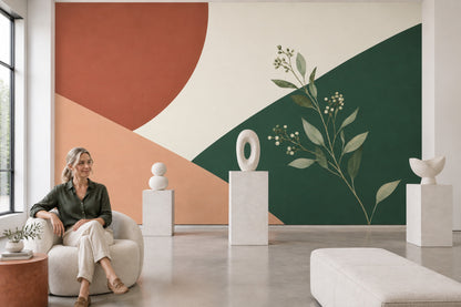 Soyut Yaprak Desenli Poster Duvar Kağıdı Yeşil Salon Dekoru