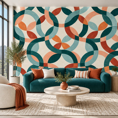 Geometrik Halkalı Poster Duvar Kağıdı Petrol Yeşili Salon