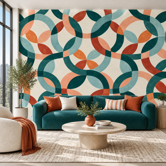 Geometrik Halkalı Poster Duvar Kağıdı Petrol Yeşili Salon