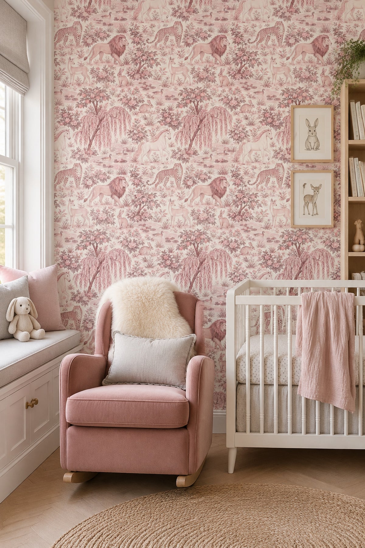 Safari Hayvanlı Duvar Kağıdı Pudra Pembe Desenli Salon