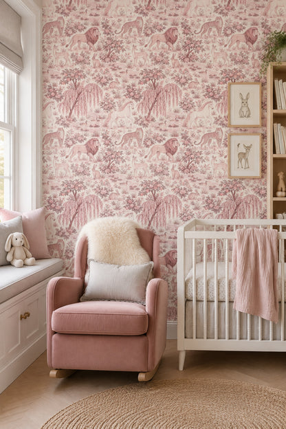 Safari Hayvanlı Duvar Kağıdı Pudra Pembe Desenli Salon