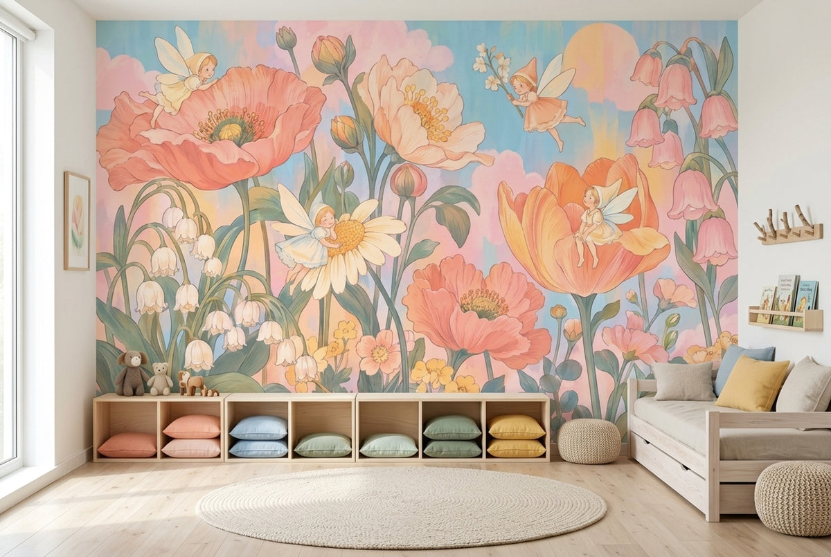 Perili Büyük Çiçekli Poster Duvar Kağıdı Pastel Çocuk Odası