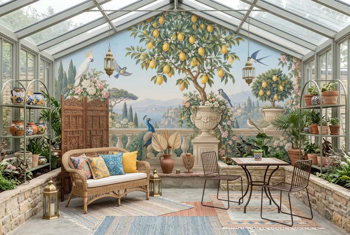 Limon Ağacı ve Kuşlar Poster Duvar Kağıdı Klasik Salon