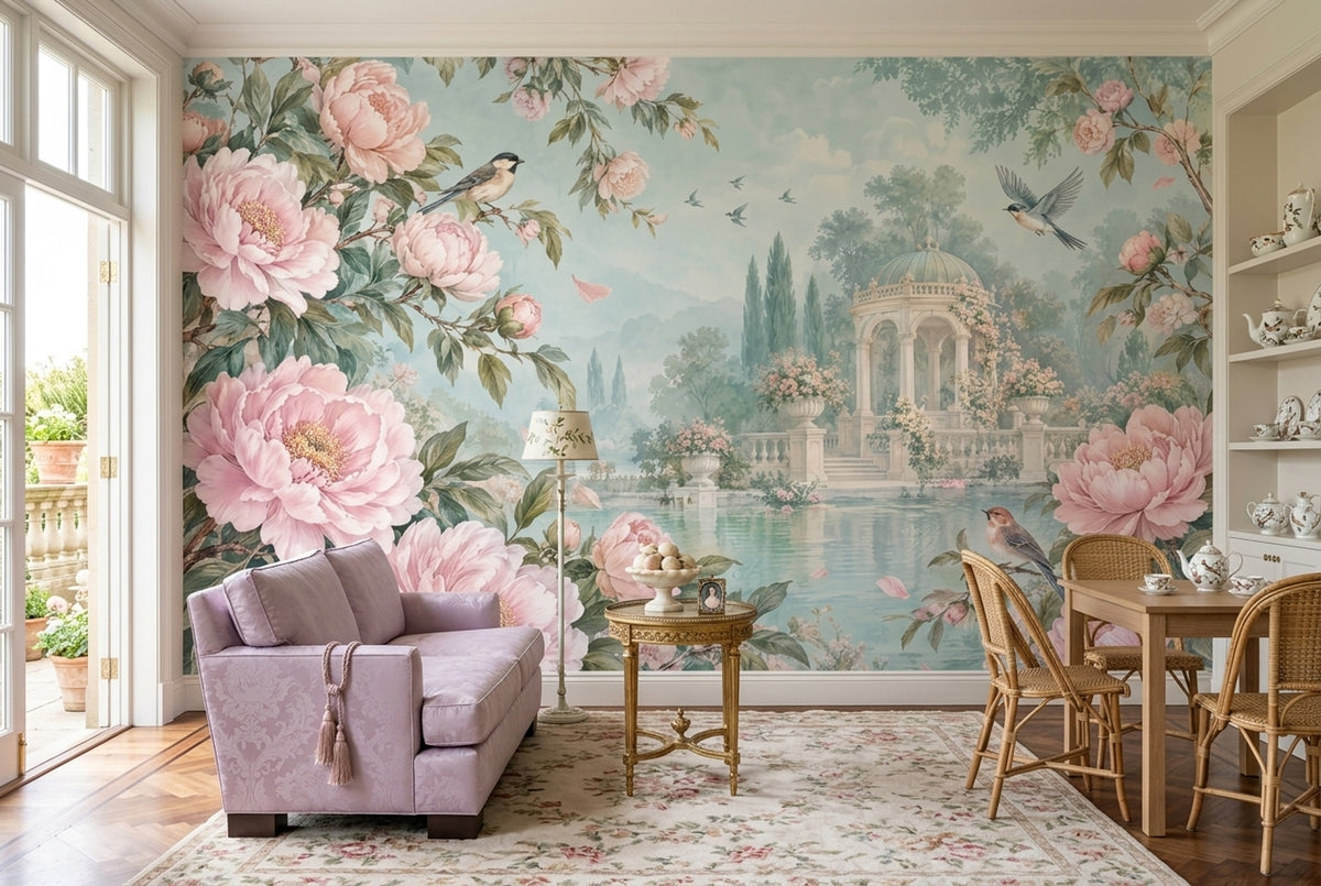 Pudra Şakayık Çiçekli Poster Duvar Kağıdı Romantik Salon