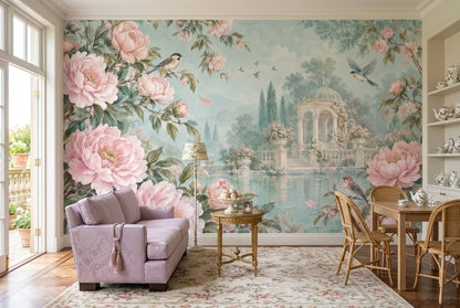 Pudra Şakayık Çiçekli Poster Duvar Kağıdı Romantik Salon