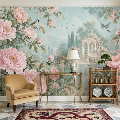 Pudra Şakayık Çiçekli Poster Duvar Kağıdı Romantik Salon