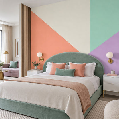 Pastel Geometrik Poster Duvar Kağıdı Mint ve Somon Çalışma Odası