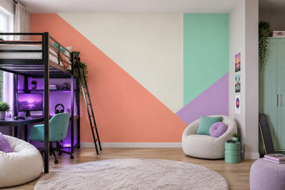 Pastel Geometrik Poster Duvar Kağıdı Mint ve Somon Çalışma Odası