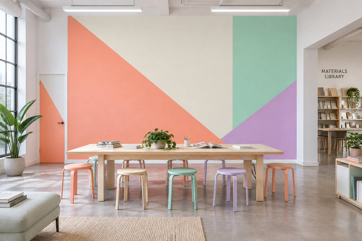 Pastel Geometrik Poster Duvar Kağıdı Mint ve Somon Çalışma Odası