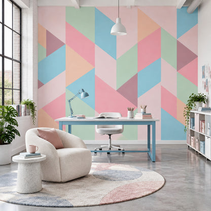Pastel Geometrik Poster Duvar Kağıdı Renkli Üçgen Desenli