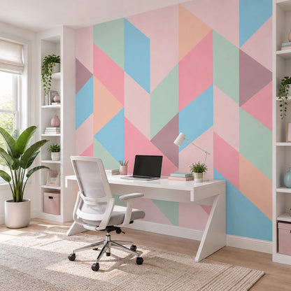 Pastel Geometrik Poster Duvar Kağıdı Renkli Üçgen Desenli