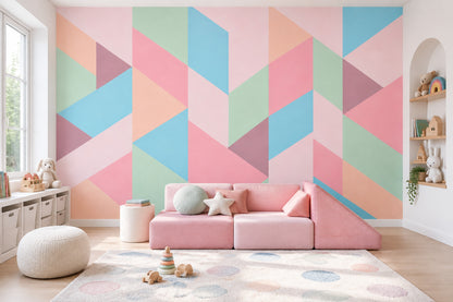 Pastel Geometrik Poster Duvar Kağıdı Renkli Üçgen Desenli