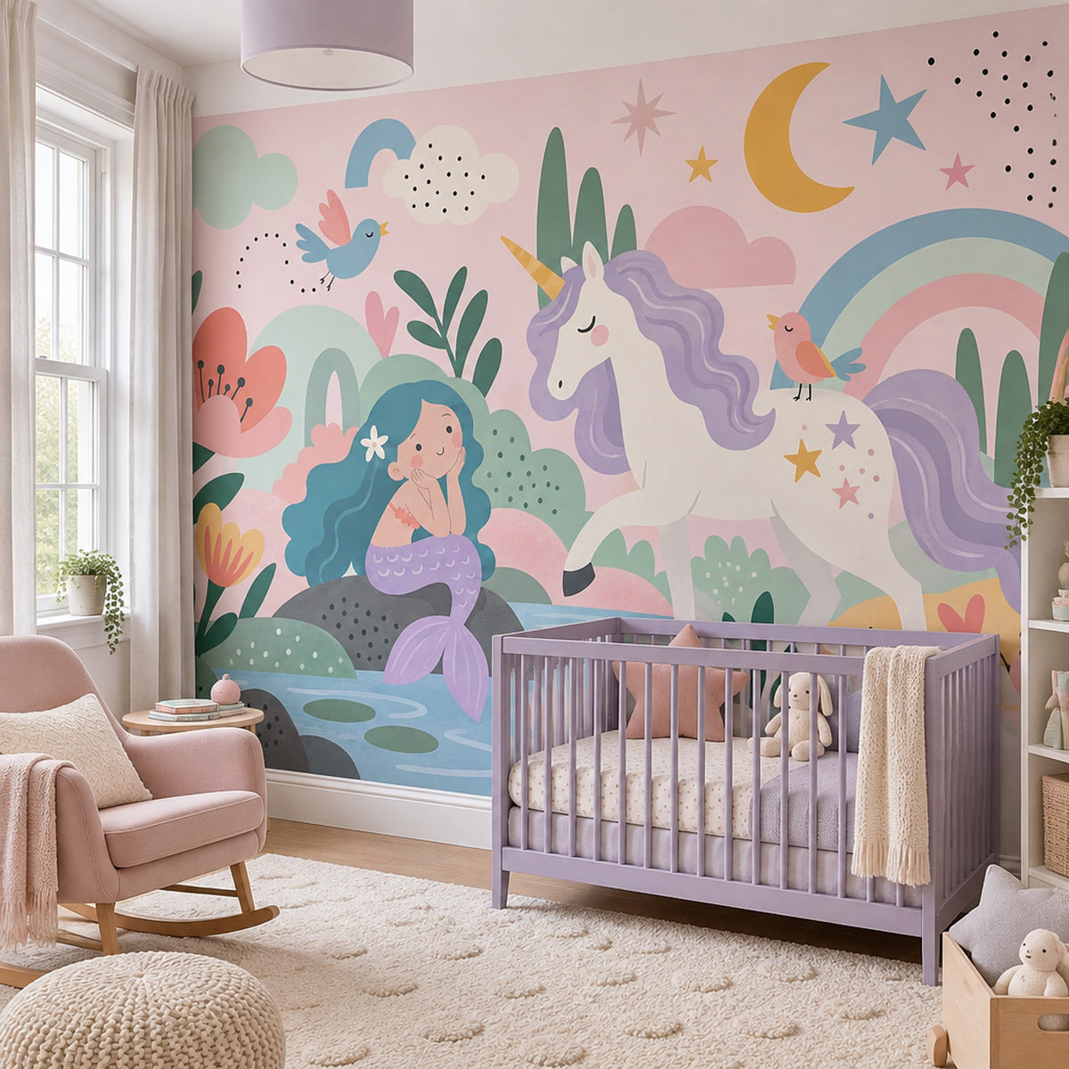 Unicorn ve Deniz Kızı Poster Duvar Kağıdı Pastel Çocuk Odası