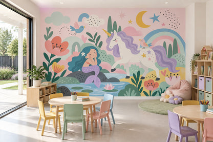 Unicorn ve Deniz Kızı Poster Duvar Kağıdı Pastel Çocuk Odası