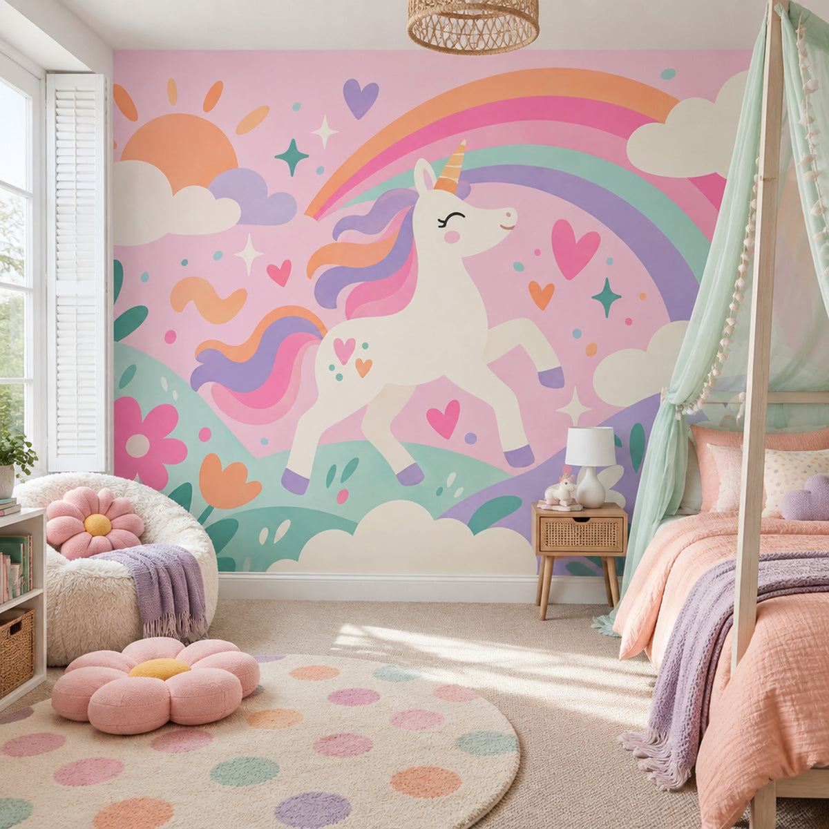 Gökkuşağı Unicorn Poster Duvar Kağıdı Pastel Çocuk Odası
