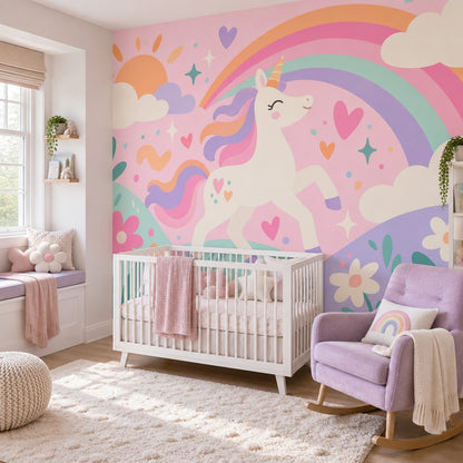 Gökkuşağı Unicorn Poster Duvar Kağıdı Pastel Çocuk Odası
