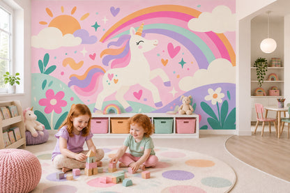 Gökkuşağı Unicorn Poster Duvar Kağıdı Pastel Çocuk Odası