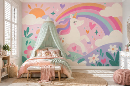 Gökkuşağı Unicorn Poster Duvar Kağıdı Pastel Çocuk Odası