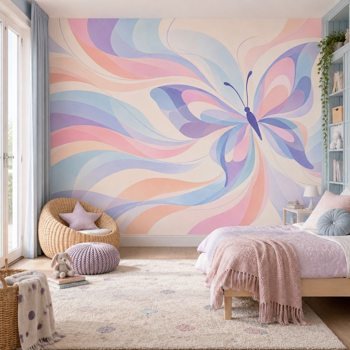 Pastel Kelebek Poster Duvar Kağıdı Pembe Mavi Çocuk Odası