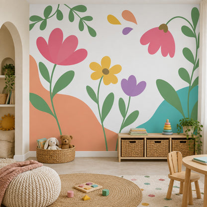 Renkli Çiçekli Poster Duvar Kağıdı Çocuk Odası Pastel Desenli