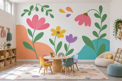 Renkli Çiçekli Poster Duvar Kağıdı Çocuk Odası Pastel Desenli