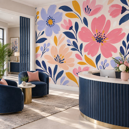 Renkli Büyük Çiçekli Poster Duvar Kağıdı Modern Salon Duvarı