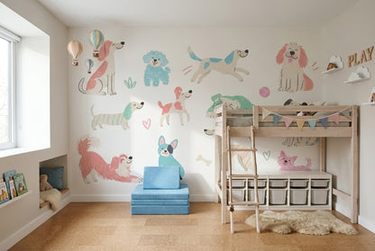 Sevimli Köpek İllüstrasyonlu Poster Duvar Kağıdı Çocuk Odası Pastel